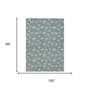 8x10 Teal Pewter Floral Polyester Rug Stain Resistant for Patio Porch or Living Room