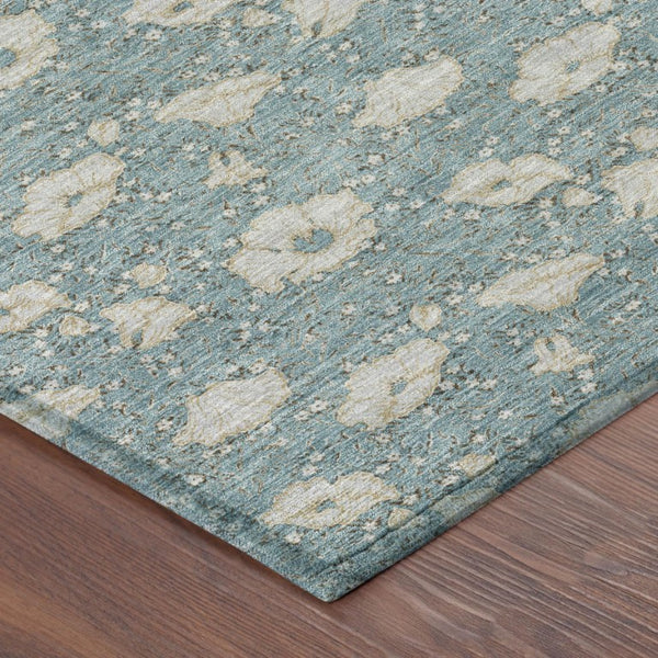 9 X 12 Teal Pewter Floral Polyester Area Rug Stain Resistant Indoor Outdoor Use