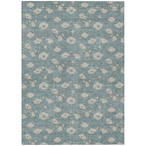 HomeRoots 10 X 14 Teal Pewter Floral Polyester Area Rug Washable Stain Resistant Patio 741638