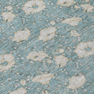 10 X 14 Teal Pewter Floral Polyester Area Rug Washable Stain Resistant Patio