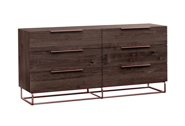 VIG Furniture Benzon Italian Modern Dark Rovere Dresser With Copper Accents, 6 Soft-Close Drawers, Solid Oak Craftsmanship VGACBENZON-DRS