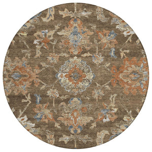 HomeRoots 8 Ft Round Floral Medallion Polyester Area Rug Washable Indoor Outdoor Pet Friendly 741641