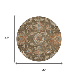 8 Ft Round Floral Medallion Polyester Area Rug Washable Indoor Outdoor Pet Friendly