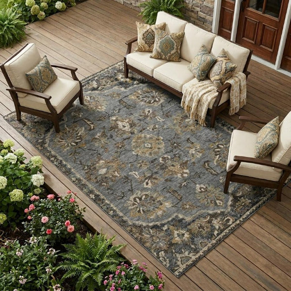 8 X 10 Floral Medallion Polyester Area Rug Washable Indoor Outdoor Patio Decor