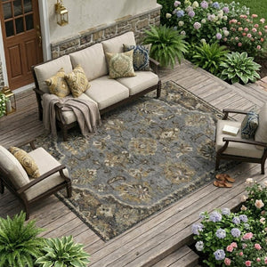 10 Ft Floral Medallion Polyester Area Rug Stain Resistant for Indoor Outdoor Use