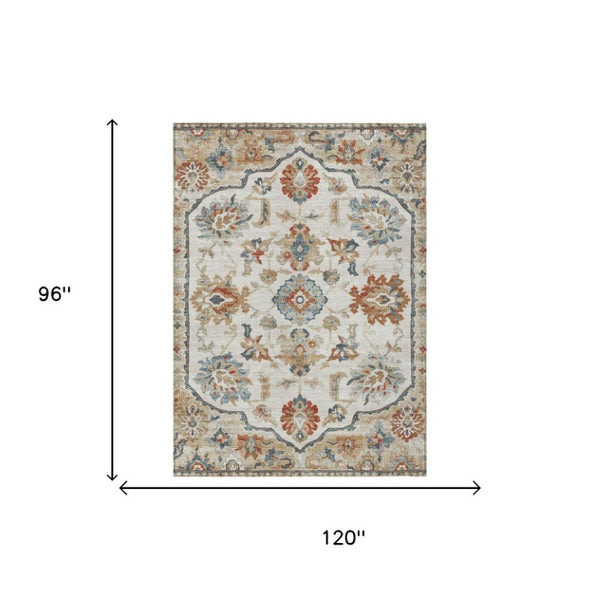 8x10 Polyester Floral Medallion Area Rug Washable Stain Resistant Indoor Outdoor Use