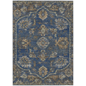 HomeRoots 5x8 Navy Floral Medallion Polyester Area Rug Washable Stain Resistant Indoor Outdoor 741658