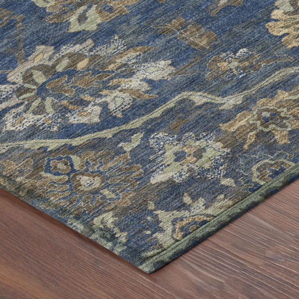 5x8 Navy Floral Medallion Polyester Area Rug Washable Stain Resistant Indoor Outdoor