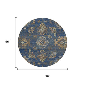 8 Foot Round Floral Medallion Polyester Area Rug Stain Resistant Indoor Outdoor Use