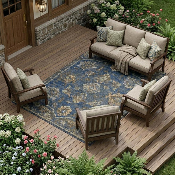 8 X 10 Floral Medallion Polyester Area Rug Washable for Indoor Outdoor Spaces