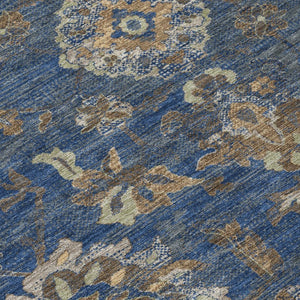 9x12 Navy Floral Medallion Polyester Area Rug Washable for Indoor Outdoor Spaces