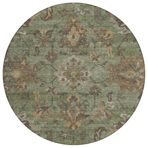 HomeRoots 8 Foot Round Floral Medallion Rug Washable Polyester for Patio or Family Room 741665
