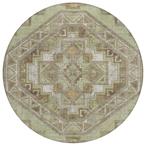 HomeRoots 8 Ft Round Southwestern Geometric Polyester Rug Stain Resistant for Patio or Family Room 741677