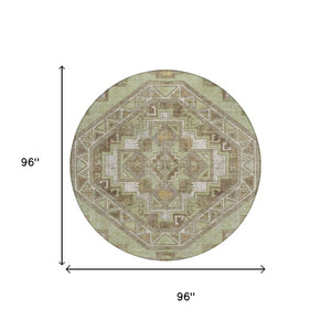8 Ft Round Southwestern Geometric Polyester Rug Stain Resistant for Patio or Family Room