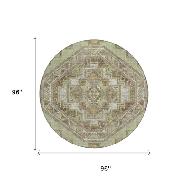 8 Ft Round Southwestern Geometric Polyester Rug Stain Resistant for Patio or Family Room