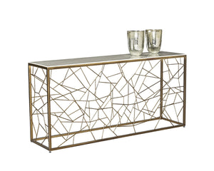 Sunpan VERO Console Table - Striking White Volakas Marble with Rustic Bronze Steel Frame for Modern Spaces 103486