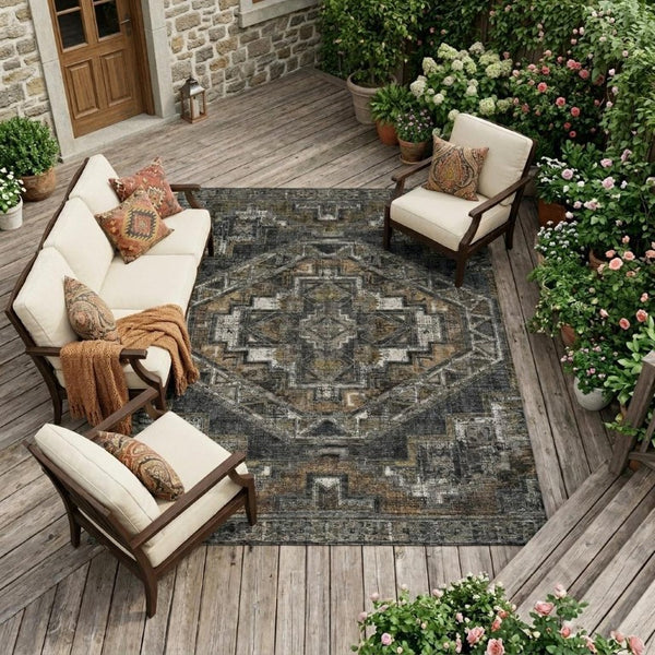 10 Ft X 14 Ft Southwestern Polyester Area Rug Washable Stain Resistant Patio