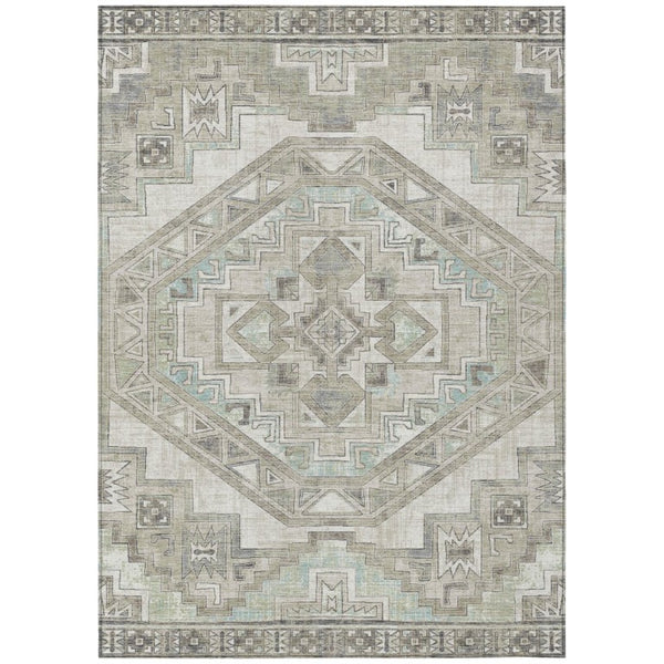 HomeRoots 5x8 Ivory Pewter Southwestern Polyester Rug Stain Resistant for Patio or Living Room 741688