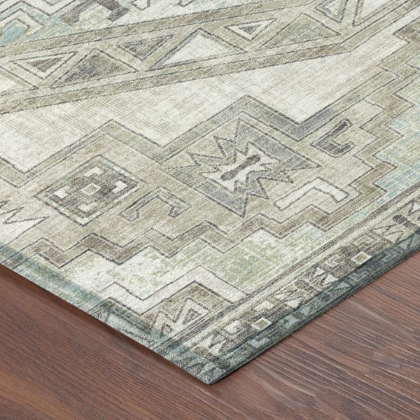 5x8 Ivory Pewter Southwestern Polyester Rug Stain Resistant for Patio or Living Room