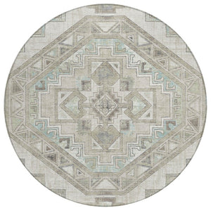 HomeRoots 8 Ft Round Southwestern Geometric Polyester Rug Stain Resistant Indoor Outdoor 741689