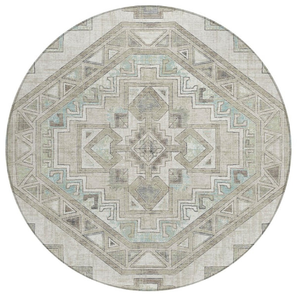 HomeRoots 8 Ft Round Southwestern Geometric Polyester Rug Stain Resistant Indoor Outdoor 741689