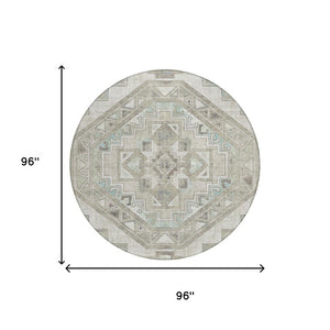 8 Ft Round Southwestern Geometric Polyester Rug Stain Resistant Indoor Outdoor
