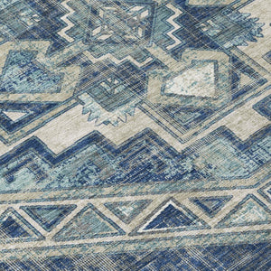 5x8 Southwestern Polyester Area Rug Washable Indoor Outdoor Navy Geometric