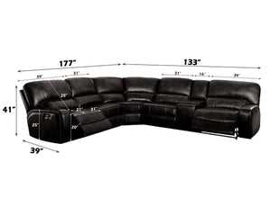 English Elm Saul Black Faux Leather Power Recliner Sectional with USB Ports, Cupholder Console & Storage - Sleek Comfort B2726S00121