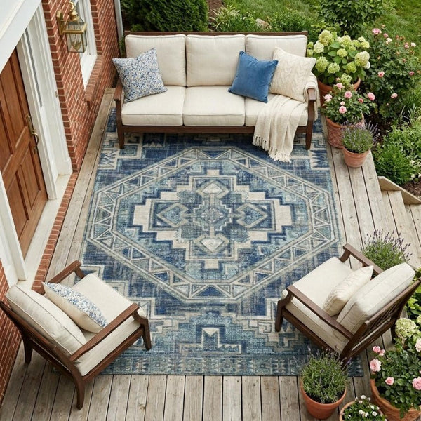 8x10 Southwestern Polyester Area Rug Washable Stain Resistant Indoor Outdoor Use