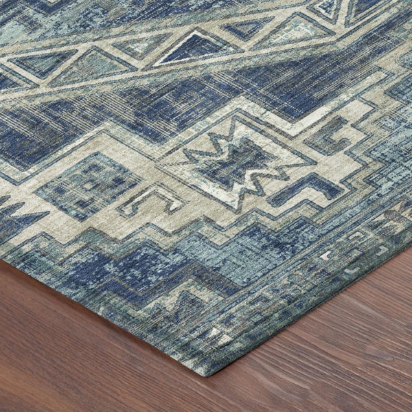 9 X 12 Southwestern Polyester Area Rug Stain Resistant Indoor Outdoor Navy