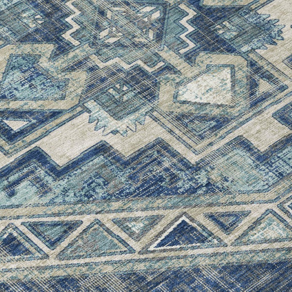 9 X 12 Southwestern Polyester Area Rug Stain Resistant Indoor Outdoor Navy