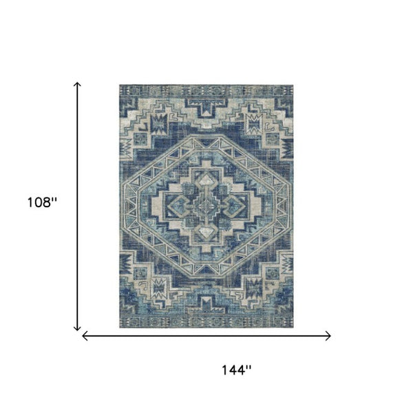 9 X 12 Southwestern Polyester Area Rug Stain Resistant Indoor Outdoor Navy