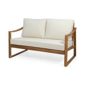 English Elm Christopher Knight Home® - SAMWELL Acacia Wood Outdoor Loveseat and Coffee Table Set with Water-Resistant Cushions, Sleek Slat Design Teak 52.75 L x 33 W x 17.75 H 70137.00BGE