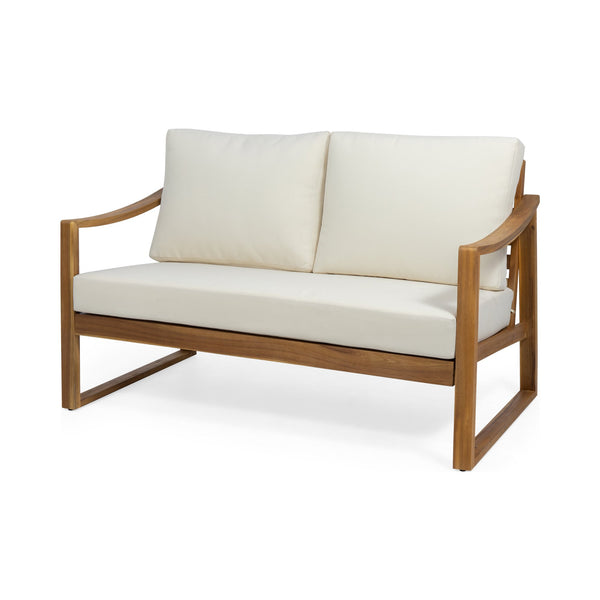 English Elm Christopher Knight Home® - SAMWELL Acacia Wood Outdoor Loveseat and Coffee Table Set with Water-Resistant Cushions, Sleek Slat Design Teak 52.75 L x 33 W x 17.75 H 70137.00BGE