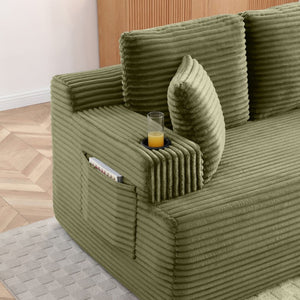 English Elm Boneless Floor Sofa Corduroy Upholstered 5 Seat Low Profile with Cup Holders for Living Room Green W1117S00434