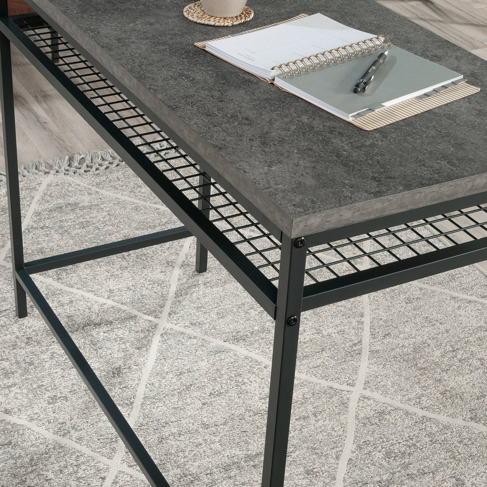 English Elm Writing Desk with 1" Thick Top and Lower Shelf, Gray Engineered Wood, Metal Frame, 40x18 Surface B356P367967