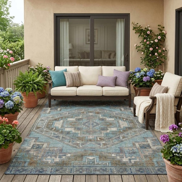 5 X 8 Southwestern Geometric Polyester Area Rug Washable Stain Resistant Patio