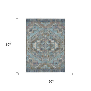 5 X 8 Southwestern Geometric Polyester Area Rug Washable Stain Resistant Patio