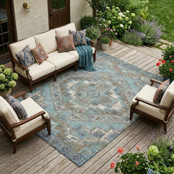8 X 10 Southwestern Polyester Area Rug Stain Resistant for Patio or Living Room