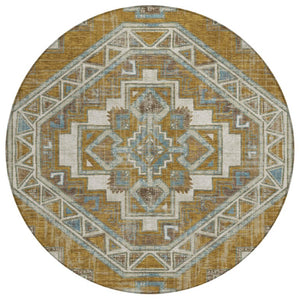 HomeRoots 8 Foot Round Southwestern Geometric Polyester Rug Washable for Indoor Outdoor Use 741707