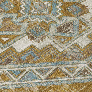 8 Foot Round Southwestern Geometric Polyester Rug Washable for Indoor Outdoor Use