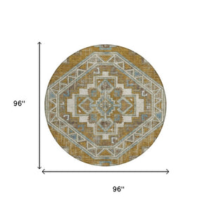 8 Foot Round Southwestern Geometric Polyester Rug Washable for Indoor Outdoor Use