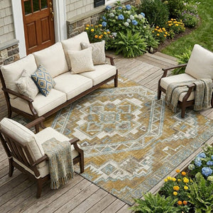 9 X 12 Southwestern Polyester Area Rug Stain Resistant for Indoor Outdoor Use