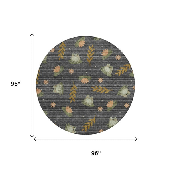 8 Ft Round Botanical Leaf Polyester Washable Rug for Indoor Outdoor Spaces