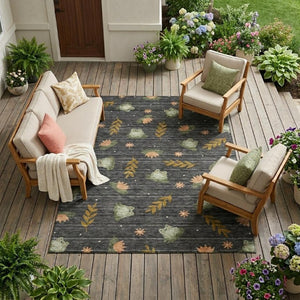10 Ft X 14 Ft Botanical Leaf Polyester Area Rug Washable Stain Resistant Indoor Outdoor