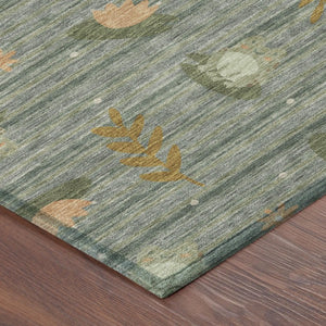 8 Ft Round Botanical Leaf Polyester Area Rug for Patio or High Traffic Spaces
