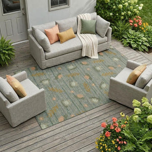 9 X 12 Botanical Leaf Polyester Indoor Outdoor Rug Stain Resistant for Patio