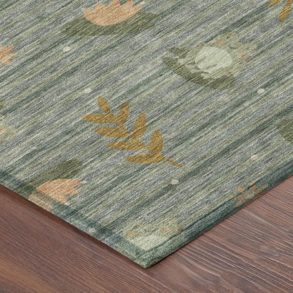 9 X 12 Botanical Leaf Polyester Indoor Outdoor Rug Stain Resistant for Patio