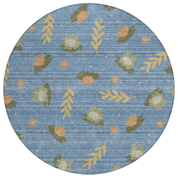 HomeRoots 8 Ft Round Botanical Leaf Polyester Area Rug for Patio Porch Kitchen and Family Rooms 741725