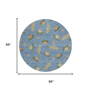 8 Ft Round Botanical Leaf Polyester Area Rug for Patio Porch Kitchen and Family Rooms